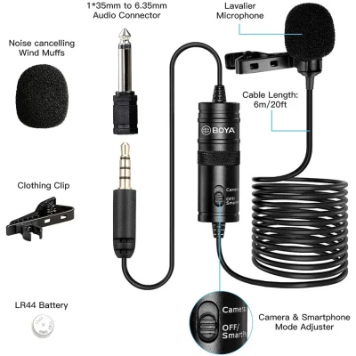 BOYA Condenser Professional Lavalier Lapel Microphone BY-M1/M1PRO/M1DM for PC iphone Camera YouTube Recording Blogger Podcast