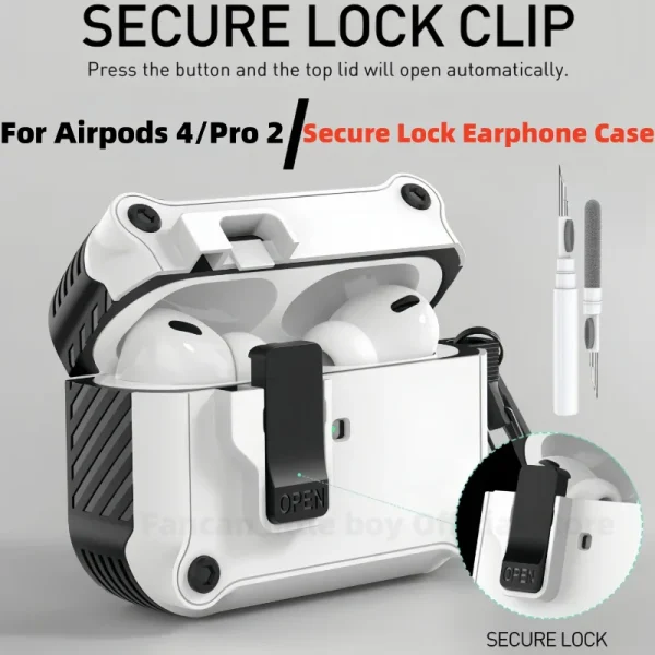 for AirPods Pro 2 Upgraded Secure Lock Case Full Drop Shockproof Protective Case Cover with Keychain for Men Women for AiPods 4