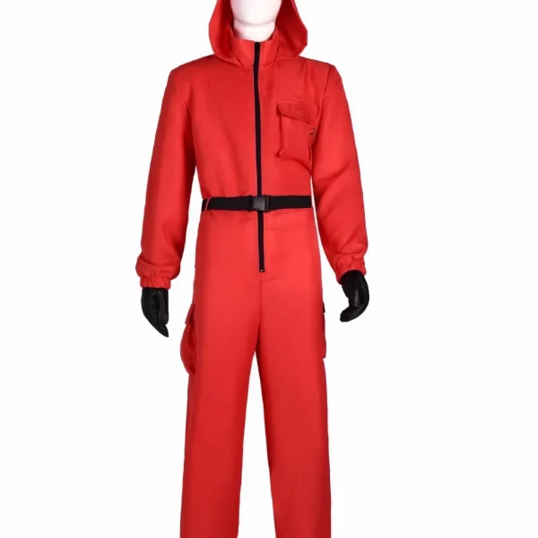 New Red Game Jumpsuit Cosplay Party Tracksuit Outfits Props Role Play Classic Costume From Korean TV Belt Full Mask Set