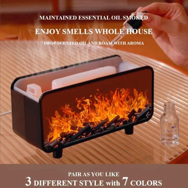 Smoke Fragrance Flame Humidifier Simulated Fireplace Essential Oil Diffuser Aroma Diffuser Sprayer Colorful Night Light 200ML
