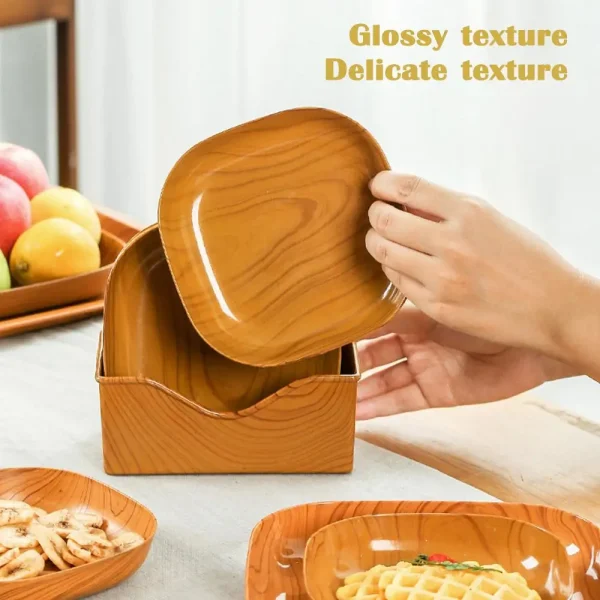 Kitchen Wood Grain Square Plate Japanese Simple Wood Grain Dish Set For Tableware Kitchen Bowl Dish Dinnerware Cook Supplies