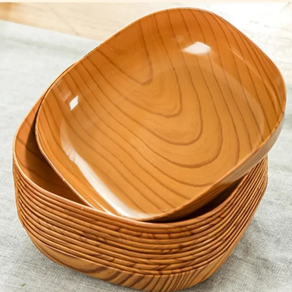 Kitchen Wood Grain Square Plate Japanese Simple Wood Grain Dish Set For Tableware Kitchen Bowl Dish Dinnerware Cook Supplies