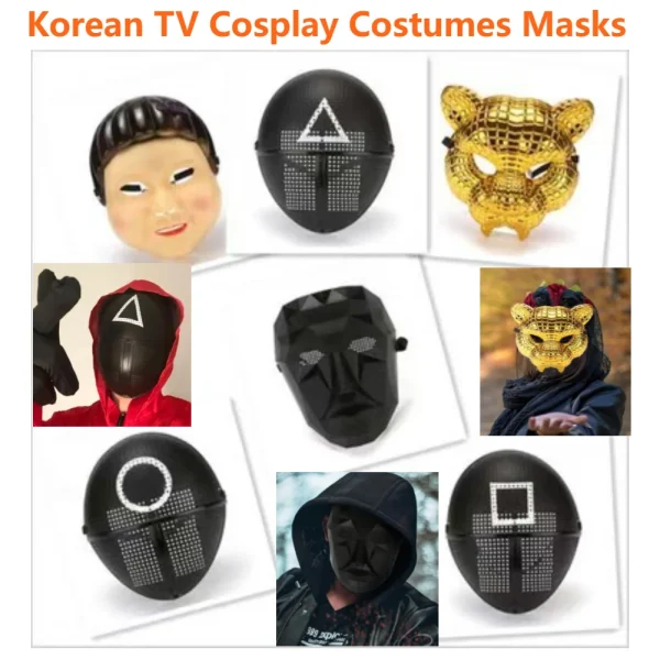 Korean Game 3 Korean TV Cosplay Costumes Masks Movie Theme Square Round Triangle BOSS Halloween Gold Leopard Dress up Mask