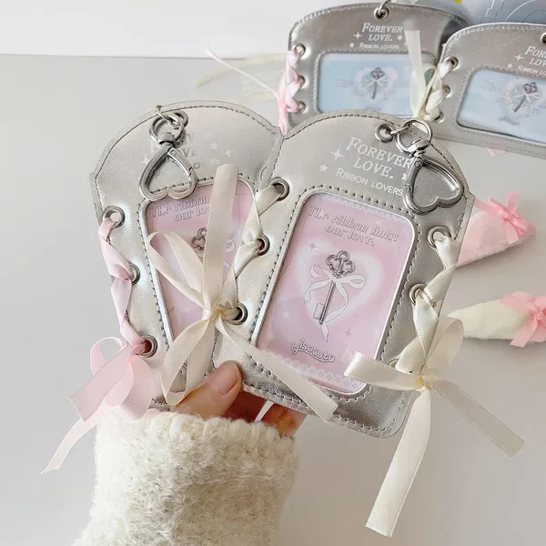 Silver Ballet Style Ribbon Keychain Credit Card Holder ID Card Holder Girl Idol Photocard Holder Student Bus Cards Sleeves