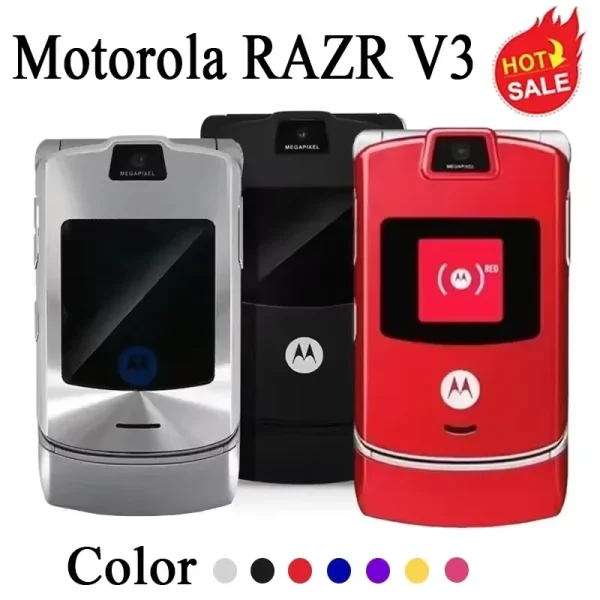 Motorola Razr V3 Original Unlocked Flip Bluetooth Double Telephone Advanced Screen Called Quick GSM 850/ 900/ 1800 /1900