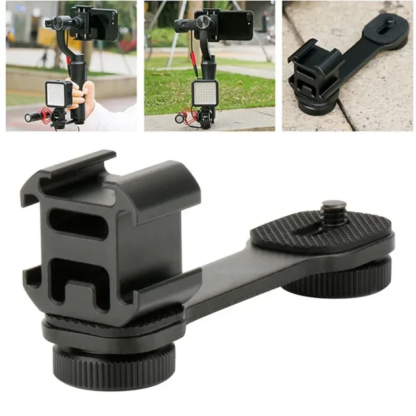 Triple Hot Shoe Mount Adapter Microphone Extension Bar For DJI Mobile 2 Zhiyun Smooth 4 Feiyu Vimble 2 Gimbal Accessories