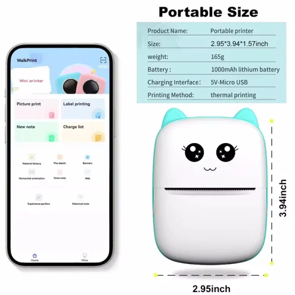 Mini portable thermal printer print photo pocket thermal label printer 58mm printing wireless Bluetooth Android iOS printers
