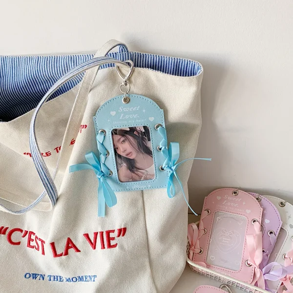 New Girl Ballet Style Ribbon ID Card Holder 3 Inch Kpop Idol Photo Card Holders Student Bus Card Holder Badge Holder Cards Case