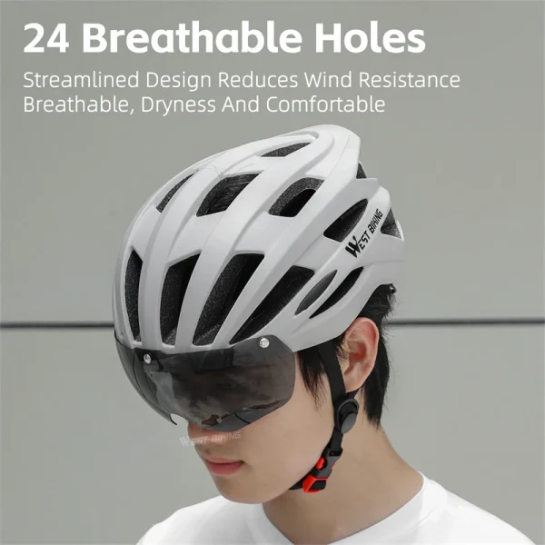 WEST BIKING Integrated Cycling Helmet Electric Scooter Helmet With LED Light Photochromic Goggles MTB Road Bike Sports Gear