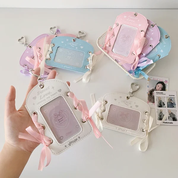 New Girl Ballet Style Ribbon ID Card Holder 3 Inch Kpop Idol Photo Card Holders Student Bus Card Holder Badge Holder Cards Case