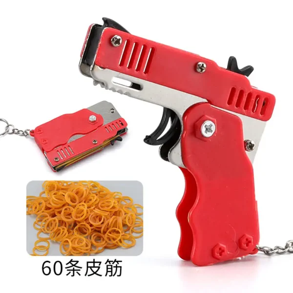 1PCS Elastic Leather Rubber Band Shooting Pistol Kid Outdoor Party Keychain Folding Gifts Boyfriend Fidget Toys
