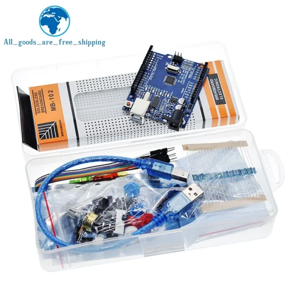 TZT Starter Kit for Arduino Uno R3 Breadboard Basic learning kit, sound/water level/humidity/distance detection LED control
