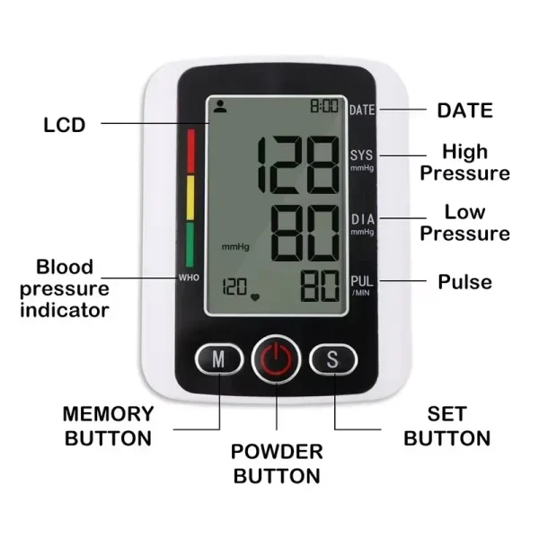 ABX Digital Blood Pressure Monitor Arm Sphygmomanometer Heart Rate Pulse Meters Big Screen Automatic Tonometer with Cuff