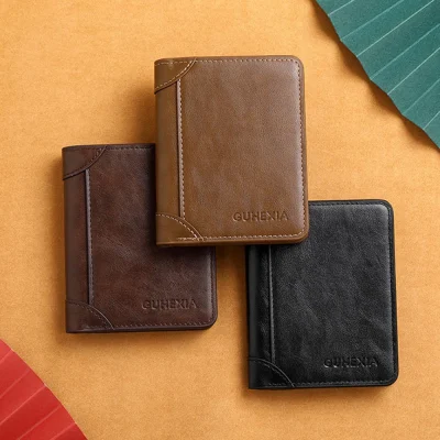 PU Leather RFID Wallet Men Slim Vertical Wallets Black Thin Short ID Credit Card Holder Minimalist Men’s Brown Money Bag