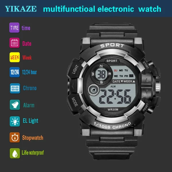 YIKAZE Kids Watches Fashion Luminous Waterproof Alarm Clock Watches Boys and Girls Student Smart Electronic Watch Gift