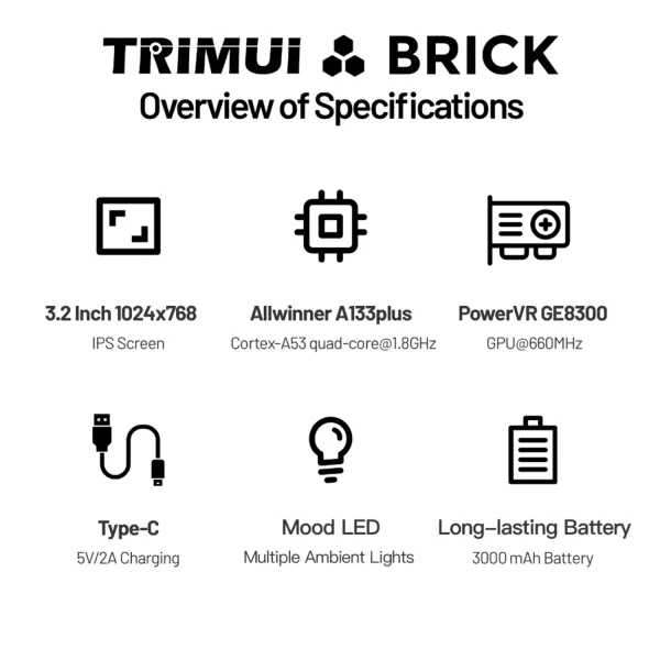 TRIMUI BRICK Handheld Game Console 3.2'' IPS Screen Linux System Portable Game Console 400PPI IPS Screen 3000mAh Game Player