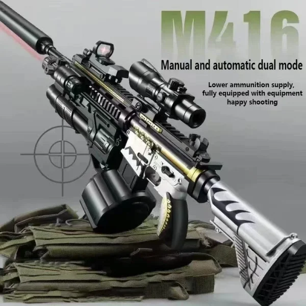New M416 Toy Gun Safe High-speed Burst Gel Ball Double Magazine Mode Water Gel Gun For Outdoor Interactive Parent-child Games