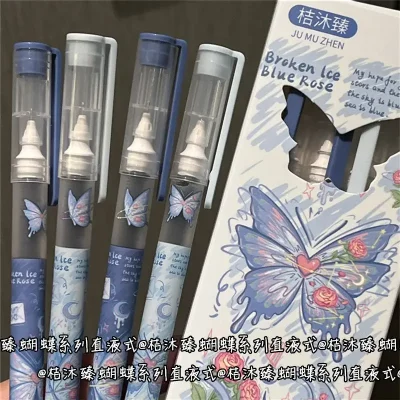 4Pcs Butterfly Straight Liquid Gel Pen Quick-drying Large-capacity 0.5mm Black Ink Writing Pen School Office Stationery Supplies