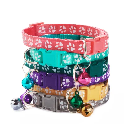 HABO Collar With Bell Cartoon Footprint Colorful Dog Puppy Cat Accessories Kitten Collar Adjustable Safety Bell Ring Necklace