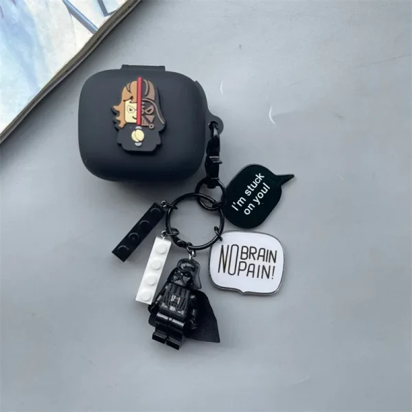 Black White Cartoon Silicone Case for JBL live Pro+ Wireless Bluetooth Earphone Protection Case for JBL live Pro 2 with Keychain