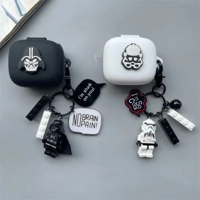 Black White Cartoon Silicone Case for JBL live Pro+ Wireless Bluetooth Earphone Protection Case for JBL live Pro 2 with Keychain