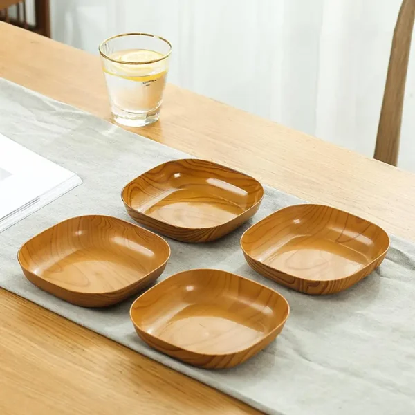 Kitchen Wood Grain Square Plate Japanese Simple Wood Grain Dish Set For Tableware Kitchen Bowl Dish Dinnerware Cook Supplies