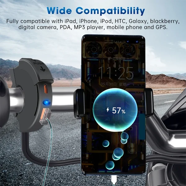 48W PD QC3.0 Motorcycle USB Fast Charger Moto Handlebar Waterproof Type C Port Socket Connector With Switch/LED Light