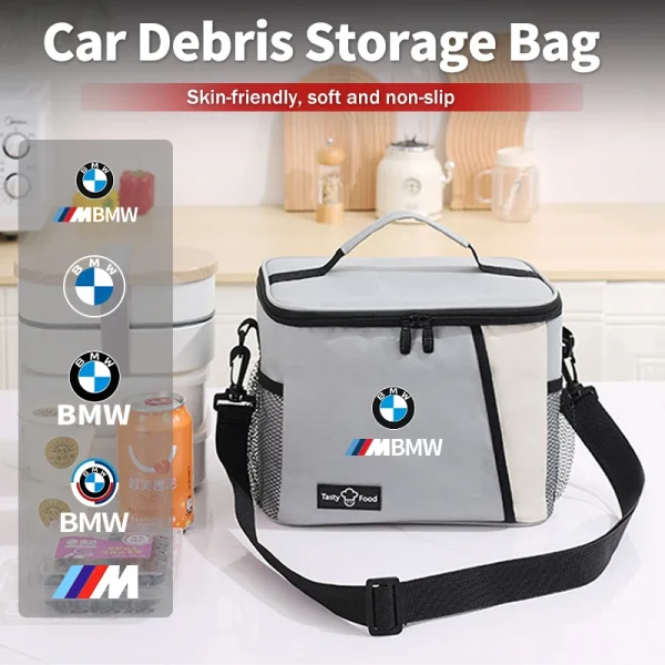 Car Logo Bento Box Organiser Single Shoulder Waterproof Lunch Storage Bag For BMW E46 E90 E60 F30 F10 E39 E36 F20 E87 E90 E70 X5