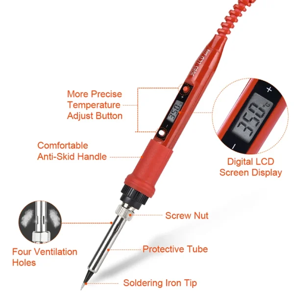 JCD Soldering Iron Kit Adjustable Temperature 220V 80W LCD Digital Display Welding Repair Tools With Solder Tin Iron Tips 908S