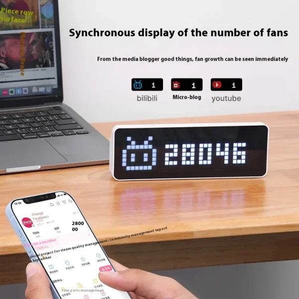 Ulanzi TC001 Smart Pixel Clock Custom Full Color Pixel Display Weather Forecast Youtube Follower Pomodoro Desktop Clock for Home