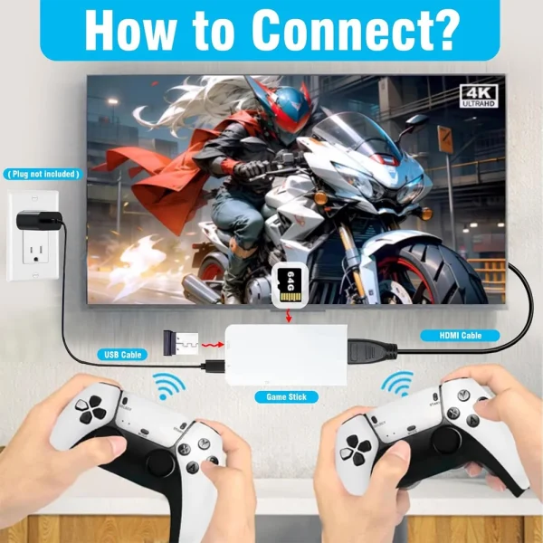 M15 Video Game Console 4K TV Game Stick 64G Built-in 20000 Games Retro Handheld Game Player With Wireless Controller Gamepad