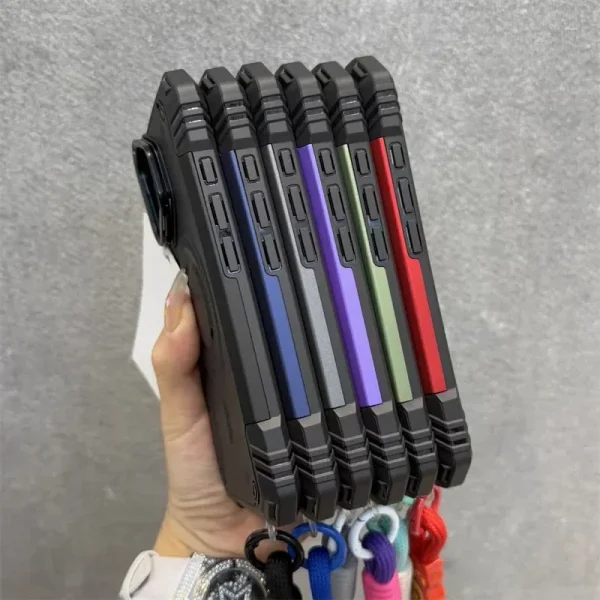 Luxury With Lanyard Military Armour For Magsafe Case For iPhone 16 15 14 13 12 Pro Max Heavy Duty Lens Holder Protector Cover