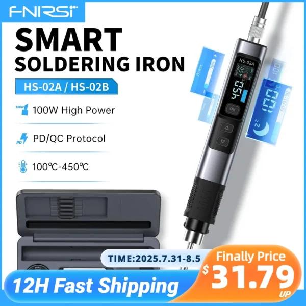 FNIRSI HS-02 Adjustable Temperature Soldering Iron DC 20V 100-450℃ Welding Solder Rework Station PD 100W Portable Repair Tool