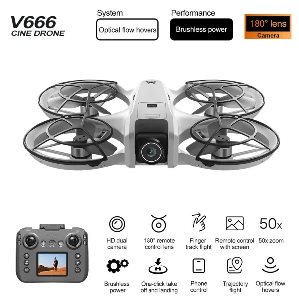 V666 Foldable Mini Drone 4K Dual Camera Brushless Obstacle Avoidance Screen Remote Control Portable Beginner Cheap VS DJ Neo I1