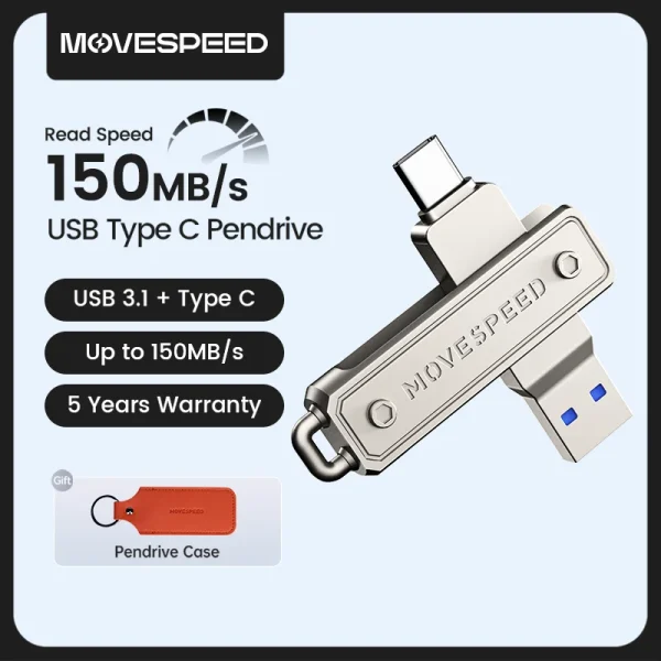 MOVESPEED 150MB/ USB Type C Flash Drive 64GB 128GB 256GB 512GB OTG USB 3.1 Pendrive for Macbook iPhone 15/16 Laptop PC