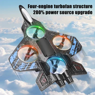 LED Lighted Foam Quadcopter Drone for Boys; Small Remote Control RC Airplane Toy; Gravity Fighter Jet with 360° Stunt Spin