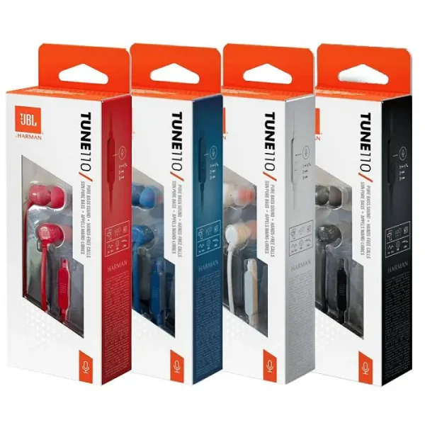 Original JBL TUNE 110 3.5mm Jack Wired In-Ear Headphones with One-Button Remote T110 Earphones With Built-in Mic Pure Bass Sound