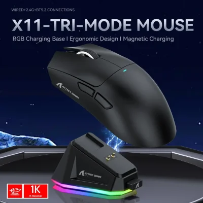 ATTACK SHARK X11 Tri-modle-Gaming Mouse with Magnetic Rechargeable Dock, PixArt PAW3311 Gaming Sensor for E-sport PC/LAP