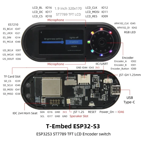 ESP32S3 ST7789 TFT LCD Encoder Switch T-Embed ESP32-S3 Development Board 1.9inch LCD TFT 16MB Flash Drive Macro Knob Dropship