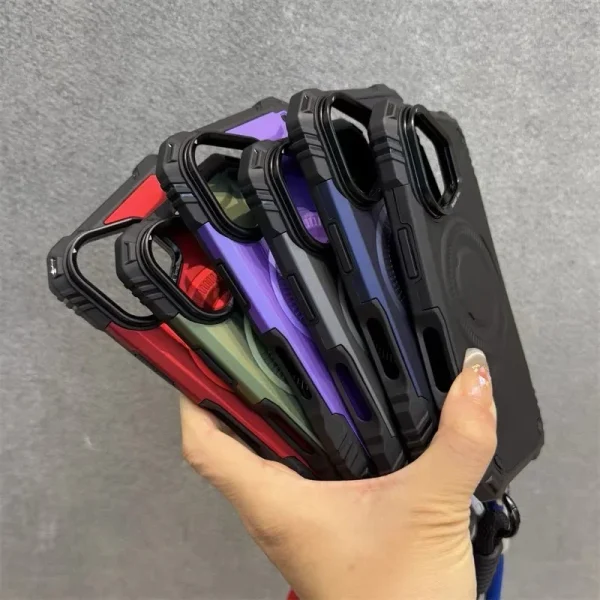 Luxury With Lanyard Military Armour For Magsafe Case For iPhone 16 15 14 13 12 Pro Max Heavy Duty Lens Holder Protector Cover