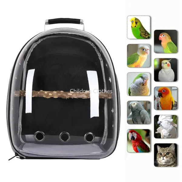 Bird Carrier Space Bag Parrot Backpack with Prech and Feeder Cups for Parakeet Cockatiel Bunny Travel Acrylic Portable Pet Cage