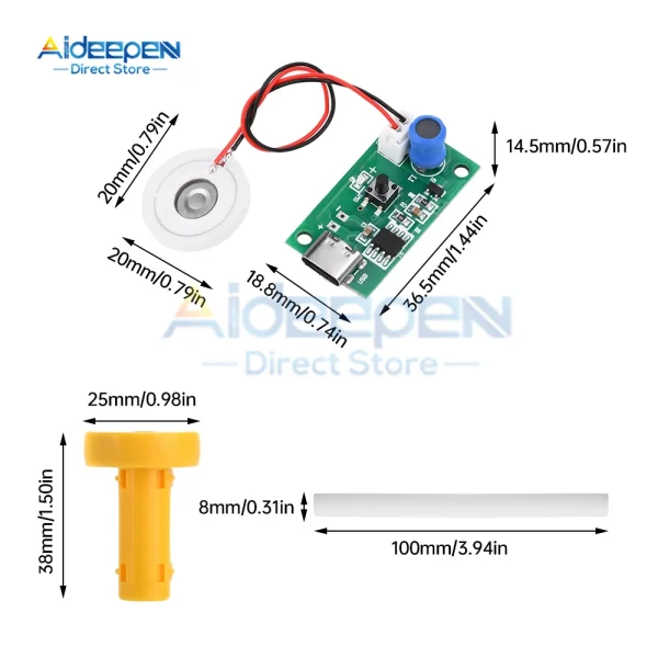 DC 5V 1.5-2W Ultrasonic Mist Maker Atomizer Transducer Atomizer Film Plate Accessories Humidifier Rubber Gasket Type-C USB