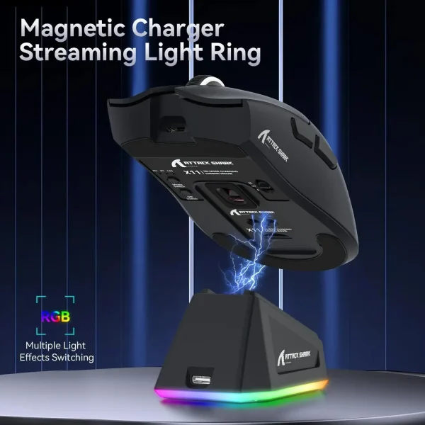 ATTACK SHARK X11 Tri-modle-Gaming Mouse with Magnetic Rechargeable Dock, PixArt PAW3311 Gaming Sensor for E-sport PC/LAP