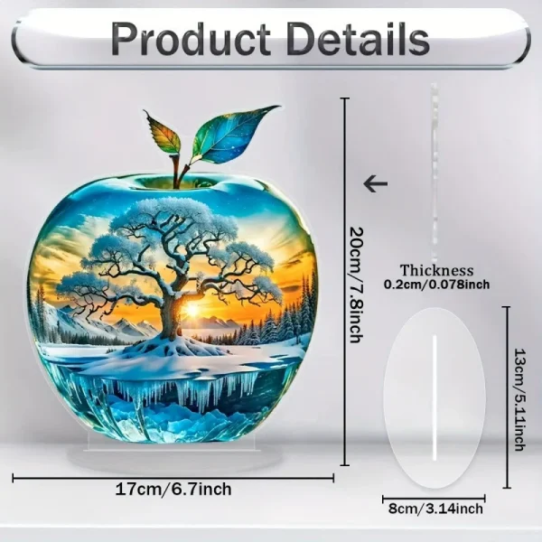 2D Acrylic Flat Apple Ornament Crystal Landscape Pattern Collectible Crafts for Home Living Room Entrance Tabletop Decoration