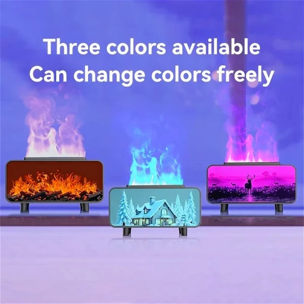 Smoke Fragrance Flame Humidifier Simulated Fireplace Essential Oil Diffuser Aroma Diffuser Sprayer Colorful Night Light 200ML