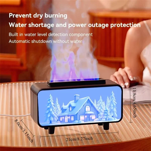 Smoke Fragrance Flame Humidifier Simulated Fireplace Essential Oil Diffuser Aroma Diffuser Sprayer Colorful Night Light 200ML