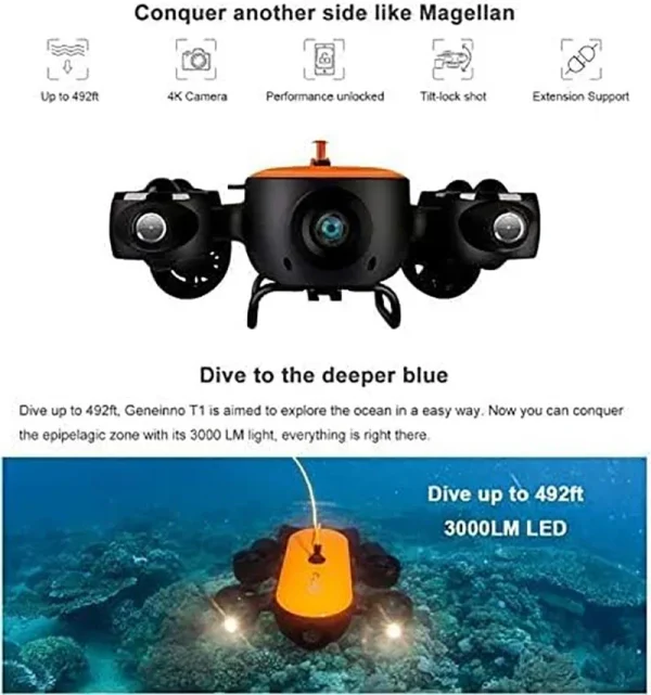 GENEINNO 150M Tether Titan Professional Underwater Drone ROV AUV Robot with 4K UHD Camera for Detection, Recording,Salvage work