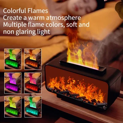 Smoke Fragrance Flame Humidifier Simulated Fireplace Essential Oil Diffuser Aroma Diffuser Sprayer Colorful Night Light 200ML