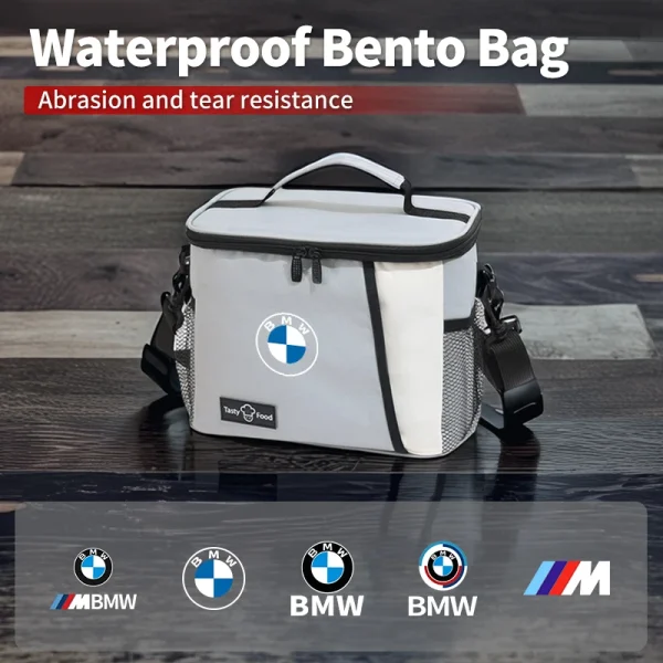 Car Logo Bento Box Organiser Single Shoulder Waterproof Lunch Storage Bag For BMW E46 E90 E60 F30 F10 E39 E36 F20 E87 E90 E70 X5