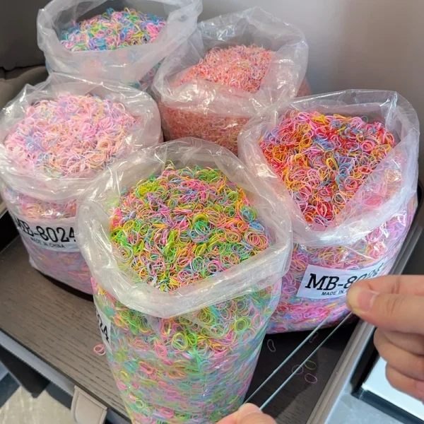 1000/2000Pcs/bag Girls Colourful Disposable Rubber Band Hair Ties Headband Children Ponytail Holder Bands Kids Hair Accessories